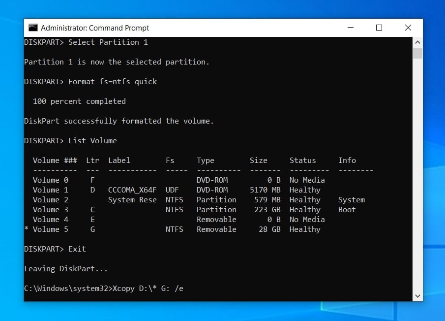 how to format usb drive in command prompt quick